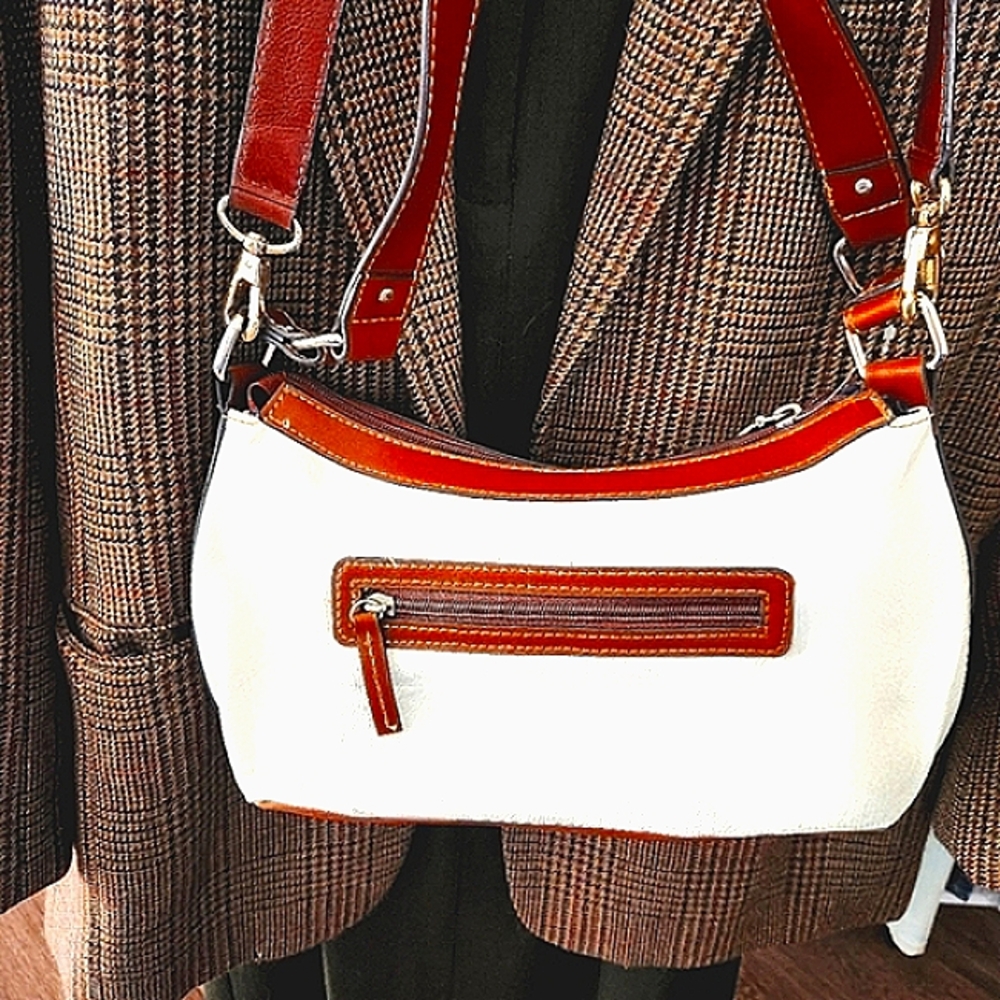 Chaps Ralph Lauren Leather Crossbody & Shoulder Western Preppy Boho White Tan - Picture 5 of 7